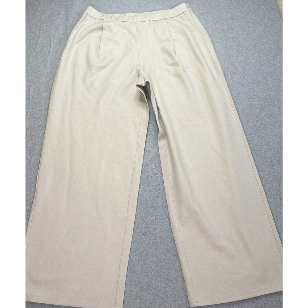 Eileen Fisher Wool Wide Leg Pants Large Ivory Elastic Waist Capsule Minimalist - Picture 2 of 16